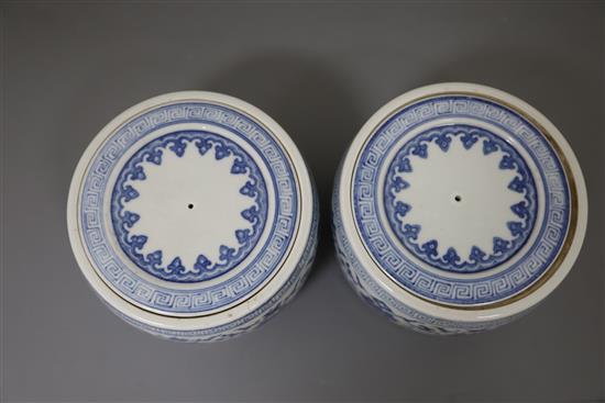A pair of Chinese blue and white jars and covers, Yongzheng marks but later, D. 13.5cm